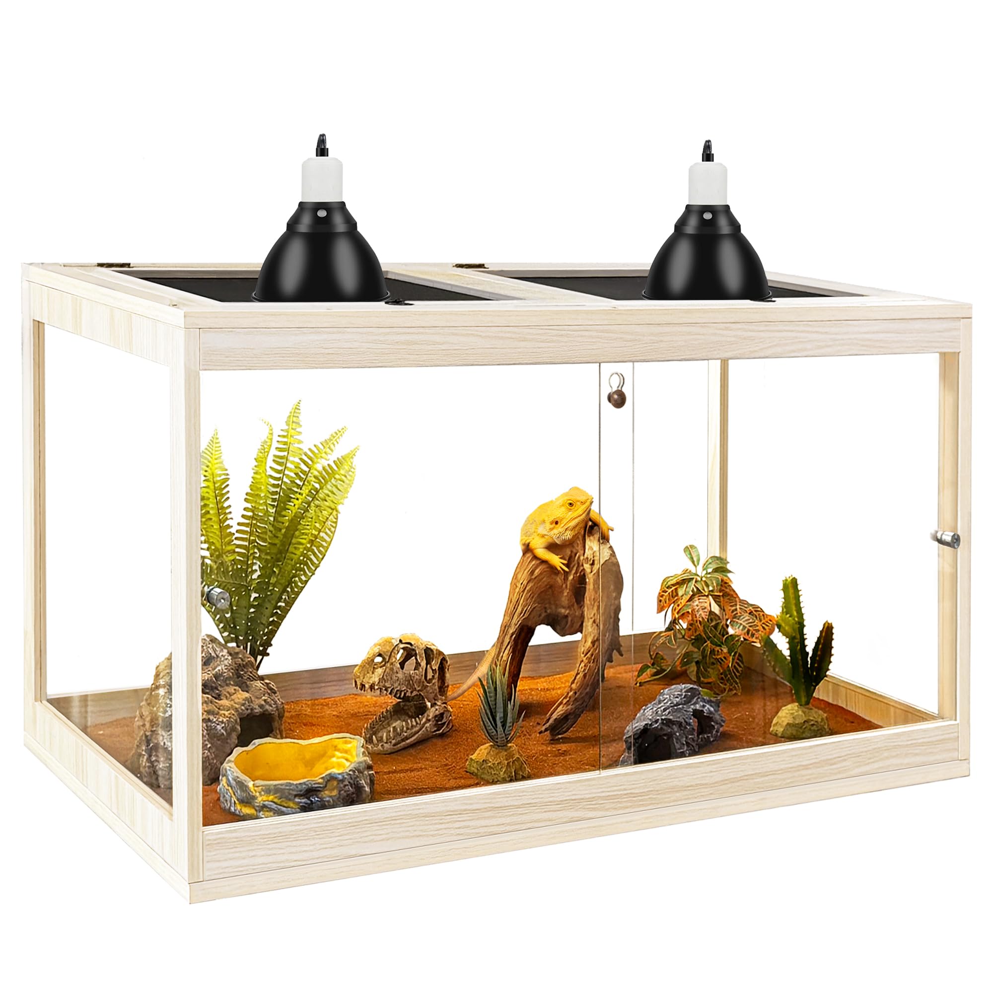 PROLEE Tempered Glass Bearded Dragon Tank,28 Gallon Reptile Tank with Meatl Mesh Roof and Front Sliding Door, Anti-Scratch Lizard Tank,Spacious Reptile Enclosure for Snakes,Lguanas, Chameleons(Oak)