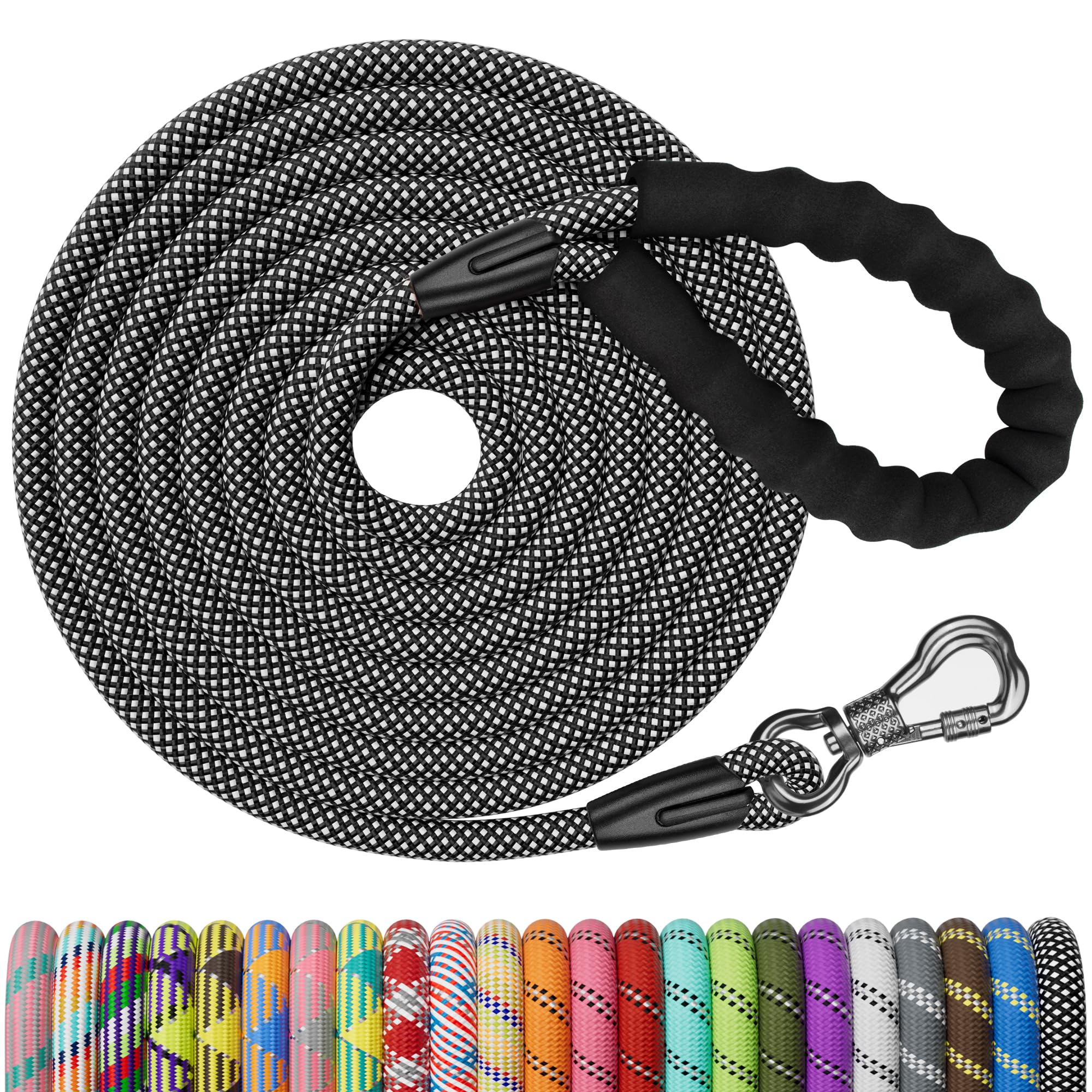 NTR 15FT Training Leash for Dogs, Nylon Rope Dog with Swivel Lockable Hook and Comfortable Padded Handle, Cat Puppy Lead Small Medium Large Dogs Training, Playing, Camping, or Backyard