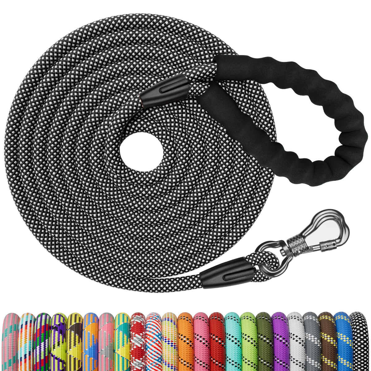 NTR 15FT Training Leash for Dogs, Nylon Rope Dog with Swivel Lockable Hook and Comfortable Padded Handle, Cat Puppy Lead Small Medium Large Dogs Training, Playing, Camping, or Backyard