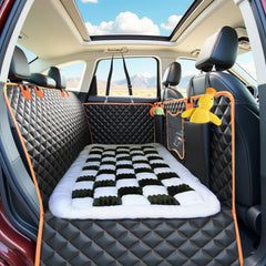 Backseat Pet Bed Mat, Fit for Backseat Extenders,Plaid Dog Bed for Car Back Seat,Non-Slip Travel Pet Pad for Car, SUV, Truck, Couch Cover, Washable Backseat Cushion(Black and White,24.8" x 54")