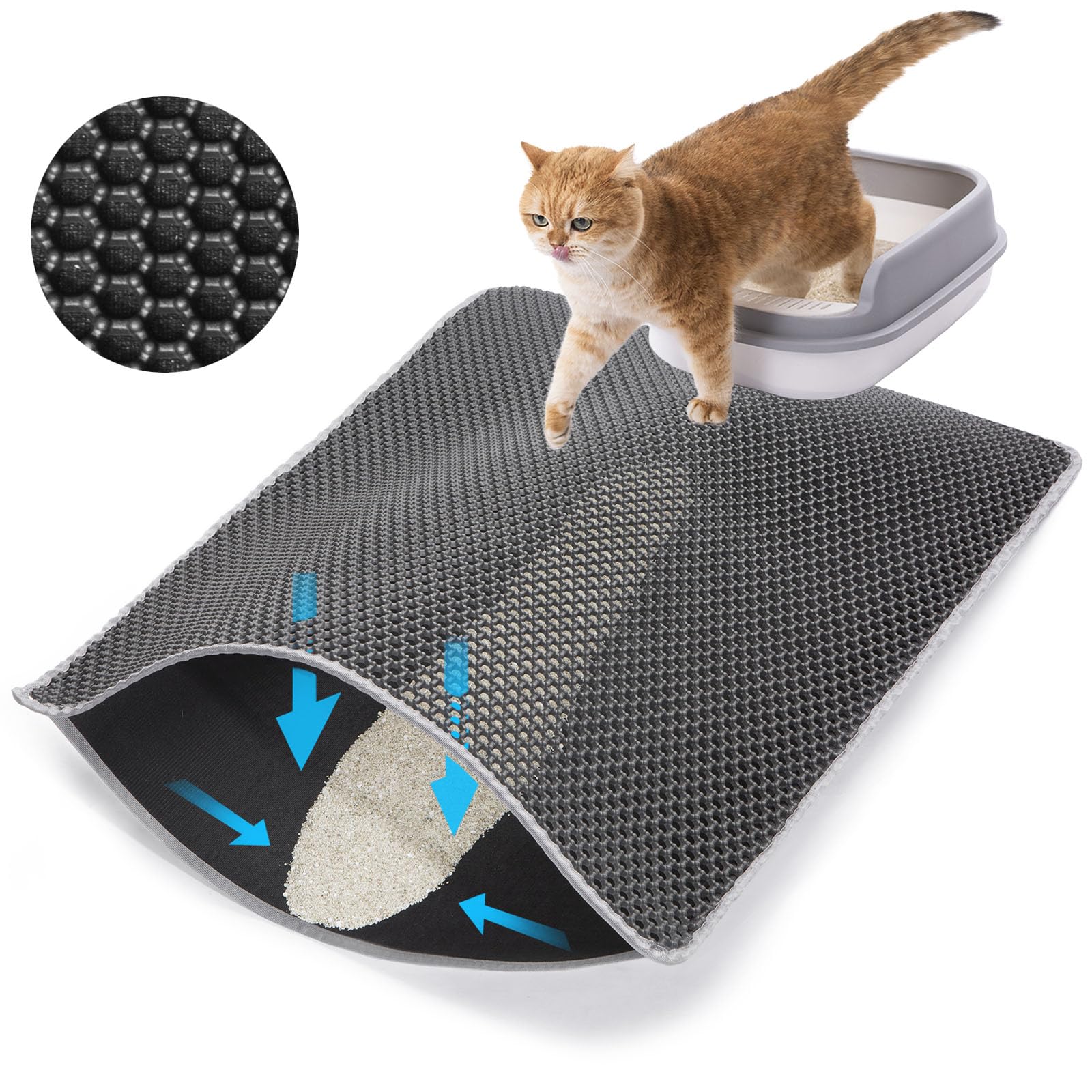 USHARP Cat Litter Mat 25x16 - 2-Layer Honeycomb L litter Trap, Waterproof & Non-Slip