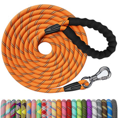 NTR Heavy Duty Dog Leash - 15FT Training with Lockable Bone Hook, Padded Handle & Reflective Threads - Orange