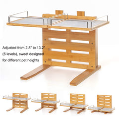 FOREYY Adjustable Raised Dog Bowls,Bamboo Elevated Feeder Stand with Non-Skid Feet for Food and Water,5 Level Wooden Pet Dining Table Comfort Feeding Station for Medium Large Big Dogs