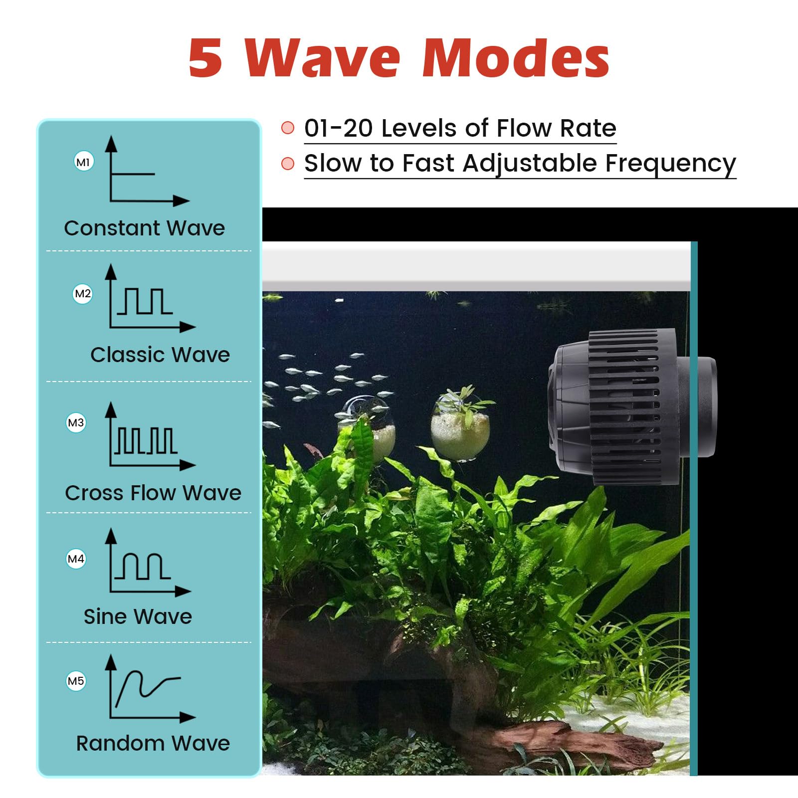 Hygger adjustable-flow wave maker controller panel for easy wave pattern and schedule setup.