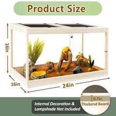 PROLEE Tempered Glass Bearded Dragon Tank,28 Gallon Reptile Tank with Meatl Mesh Roof and Front Sliding Door, Anti-Scratch Lizard Tank,Spacious Reptile Enclosure for Snakes,Lguanas, Chameleons(Oak)