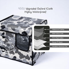 Indestructible Cat House Outdoor with Two-Sided Escape Door, Insulated and 100% Waterproof, Outside Weatherproof Feral Cat Shelter for Winter, Oxford Cloth Upgraded(Camouflage, s)