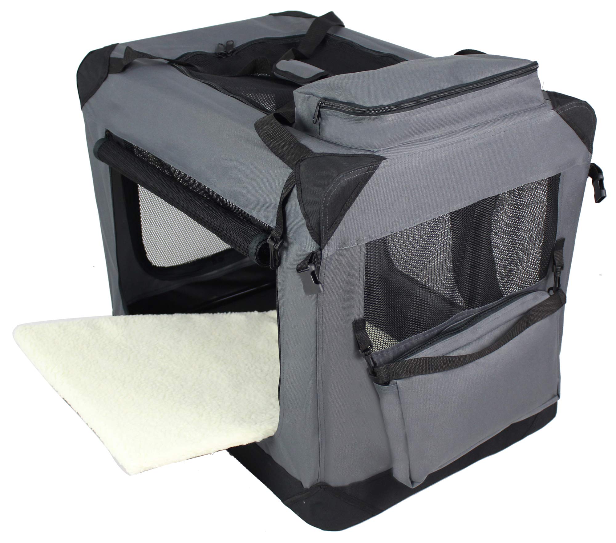 EliteField 3-Door Folding Soft Dog Crate with Carrying Bag and Fleece Bed (2 Year Warranty), Indoor & Outdoor Pet Home (30" L x 21" W x 24" H, Gray)