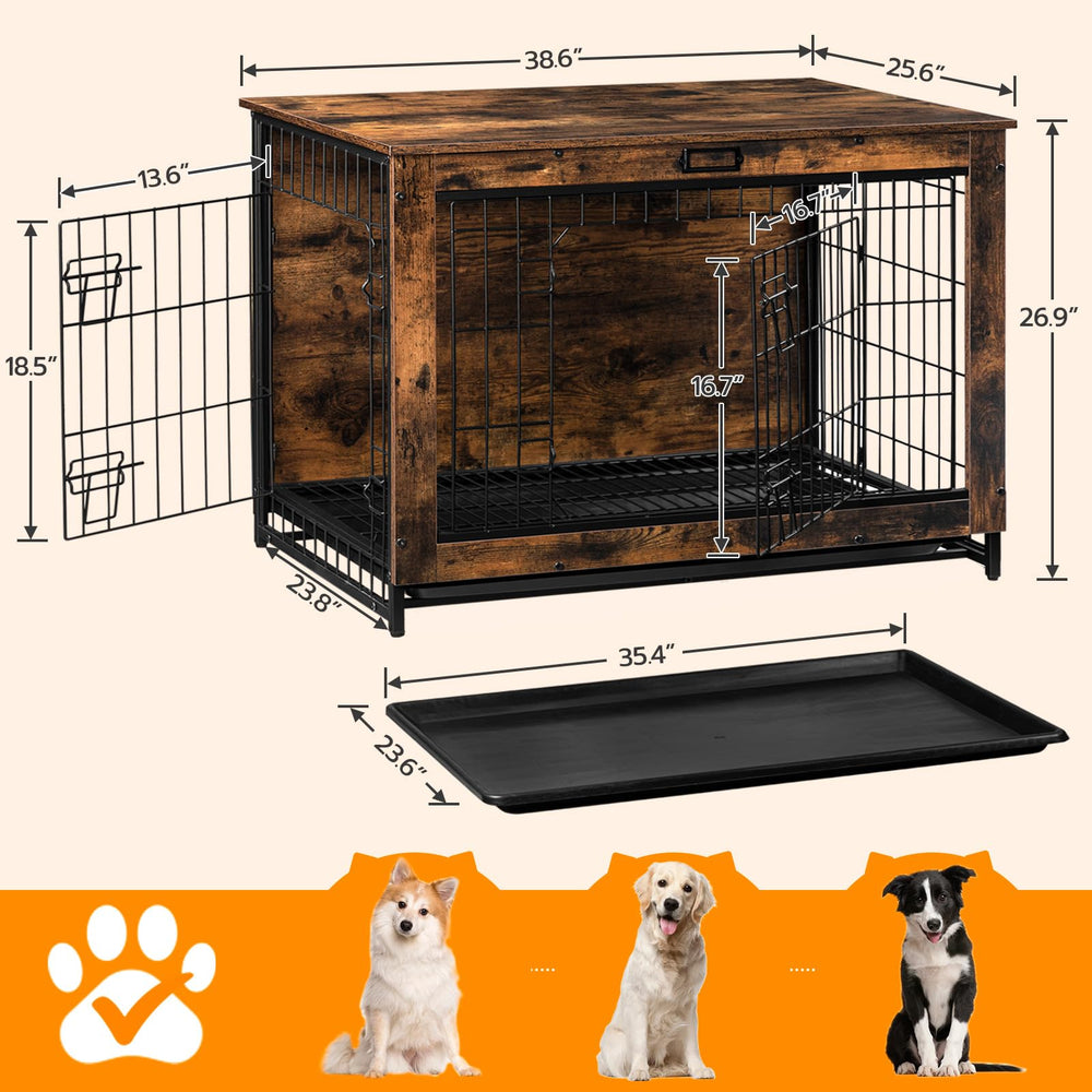 HOOBRO dog crate furniture side view reveals dual doors for convenient entry.