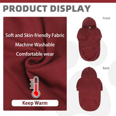 KOOLTAIL Basic Dog Hoodie - Soft and Warm Dog Hoodie Sweater with Leash Hole and Pocket, Pet Winter Coat, Cold Weather Clothes Sweatshirt for Small Medium Large Dogs Puppy Cat Boys Girls, Deep Red L