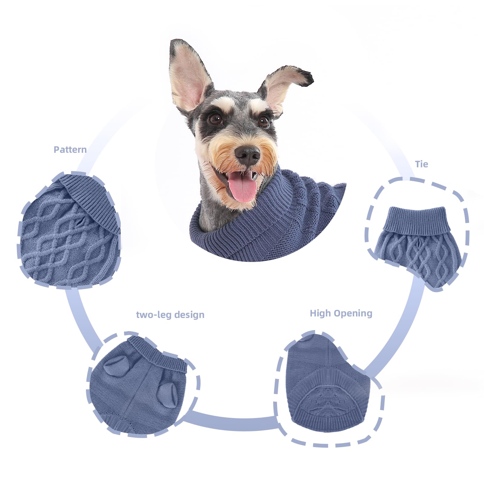 MengMengDa Small Dog Warm Winter Sweater Pet Clothes Knitwear for Small to Medium Breeds Dog Outfits (Dark Blue S)