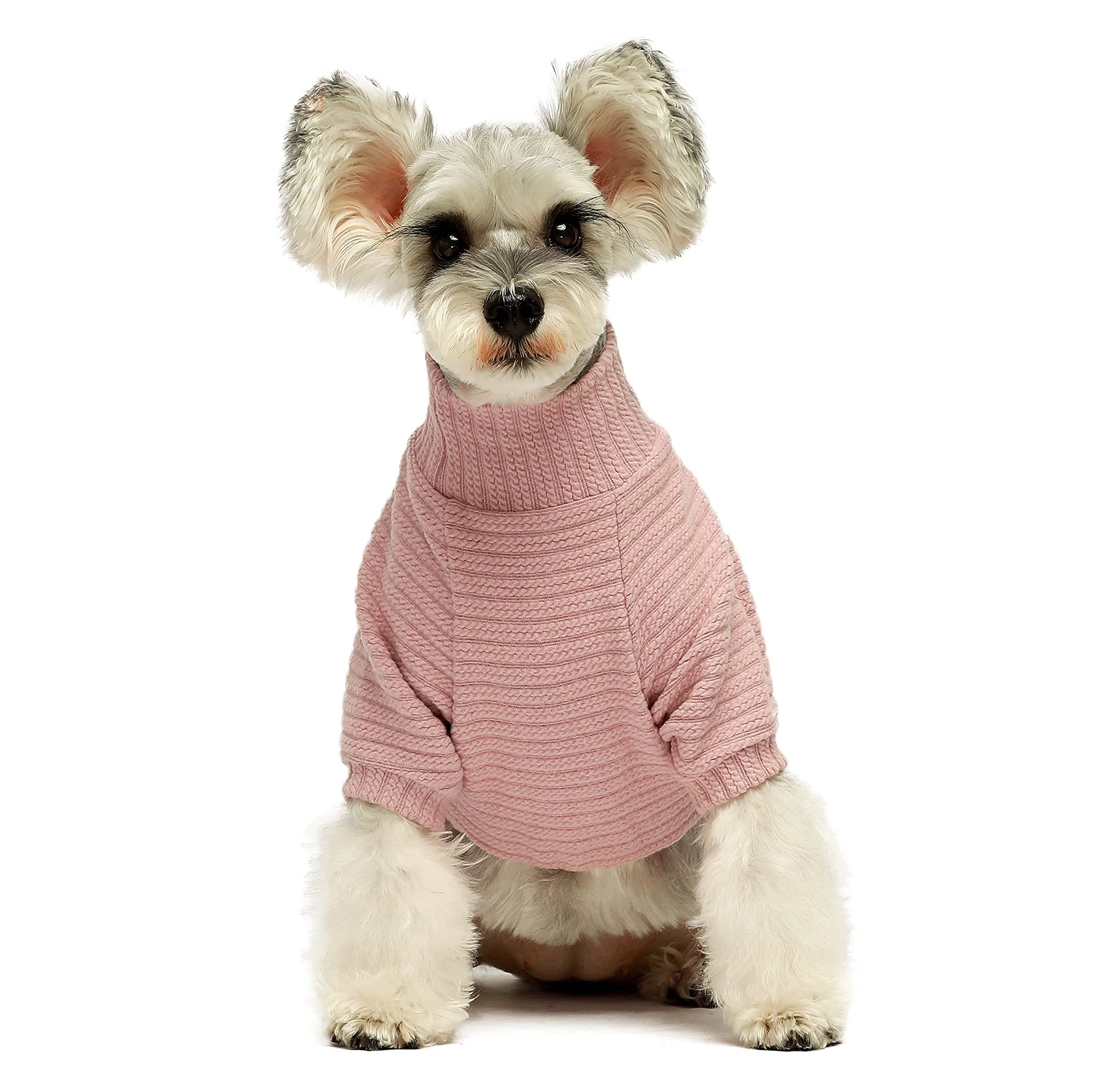 Fitwarm Turtleneck Knitted Dog Sweater Puppy Pajamas Thermal Doggie Winter Clothes Knitwear Pet Coats Cat Apparel Pink Medium
