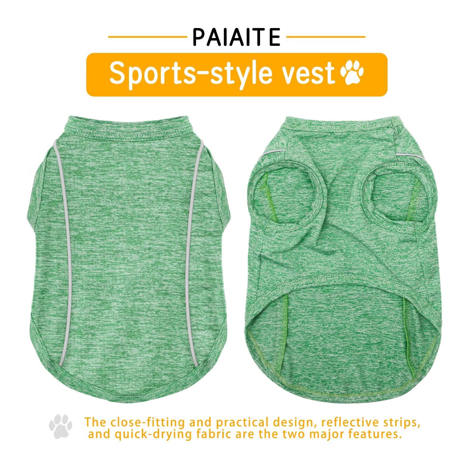 Paiaite Reflective Dog Shirt & Tank Top — Breathable, Quick-Dry, Sun-Protected Outdoor Wear (Green 3XL)