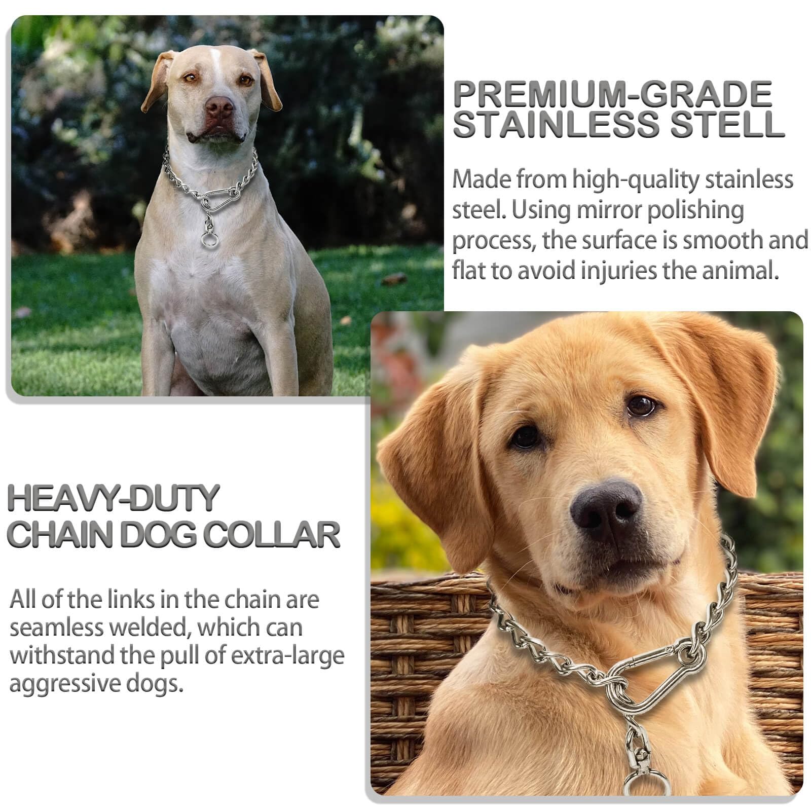 Dog Chain Collars 304 Stainless Steel Metal Chew Proof Dog Necklace Anti Winding Dog Leash Extension Lead for Small Medium Large Dogs Training and Walking. (Medium：23in x 3mm(Neck max 20in))