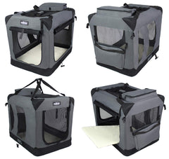 EliteField 3-Door Folding Soft Dog Crate with Carrying Bag and Fleece Bed (2 Year Warranty), Indoor & Outdoor Pet Home (30" L x 21" W x 24" H, Gray)