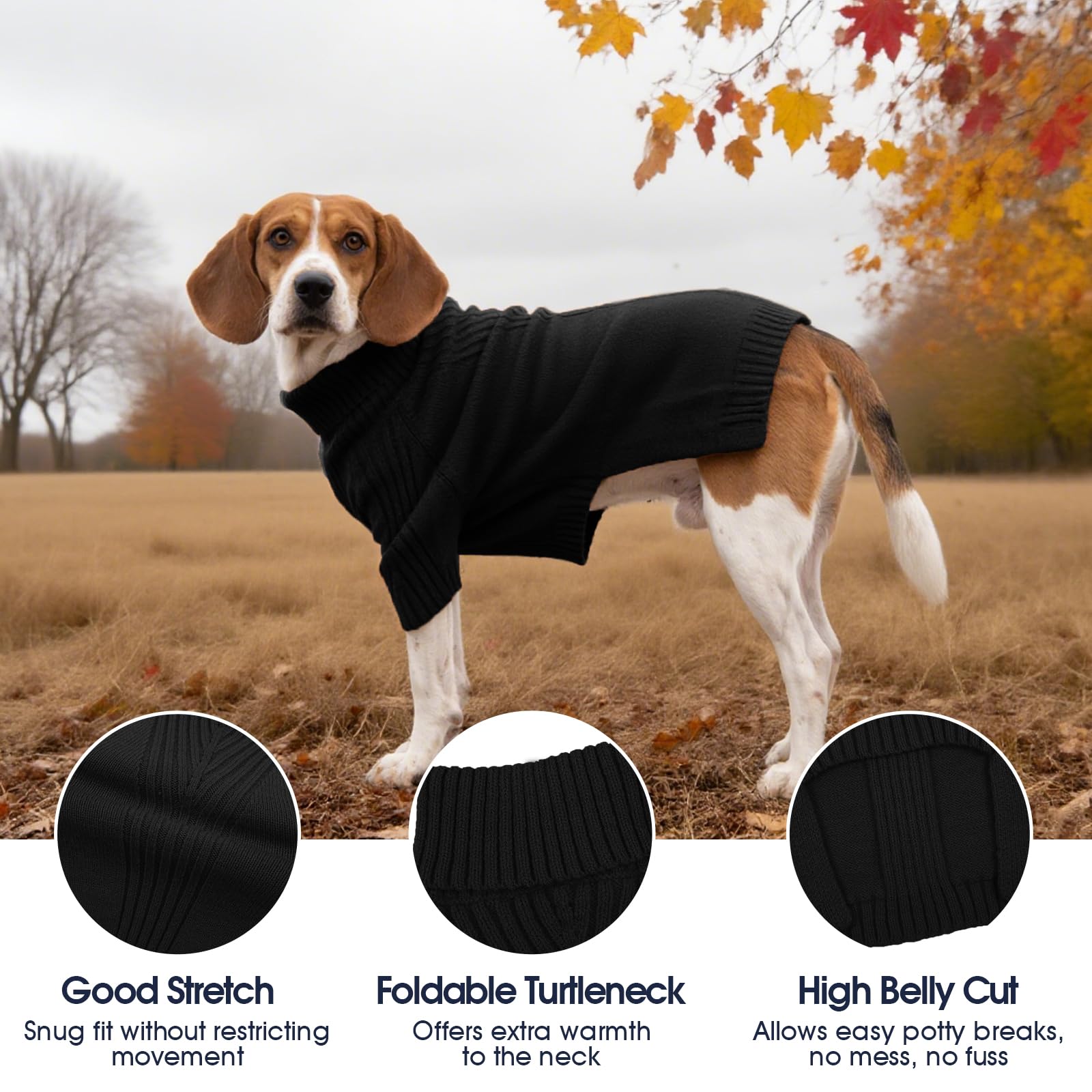 IECOii XL Dog Sweater,Winter Doggy Clothes for Large Dogs Girl Boy,Warm Pullover Soft Dog Sweater Turtleneck,Lightweight & Good Stretch for Active Dogs Like Beagle,Border Collie (Black,XLarge)