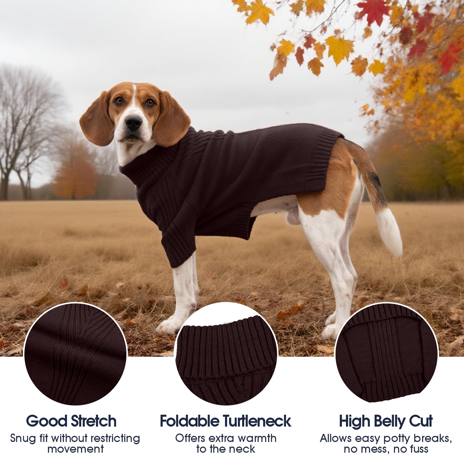 IECOii XL Dog Sweater,Winter Doggy Clothes for Large Dogs Girl Boy,Warm Pullover Soft Dog Sweater Turtleneck,Lightweight & Good Stretch for Active Dogs Like Beagle,Border Collie (Brown,XLarge)