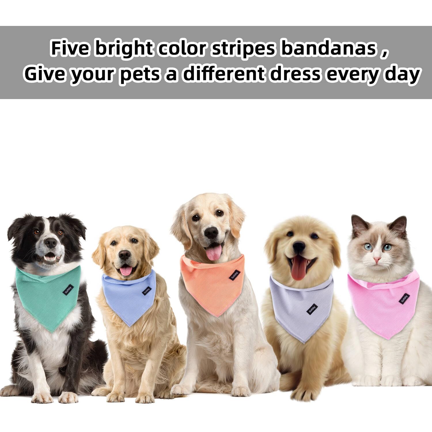 Gofshy Boy Dog Bandanas Blue Stripes Printing Adjustable Dog Breed Bib Cute Cotton Scarf Handkerchief for XLarge&Large Dogs