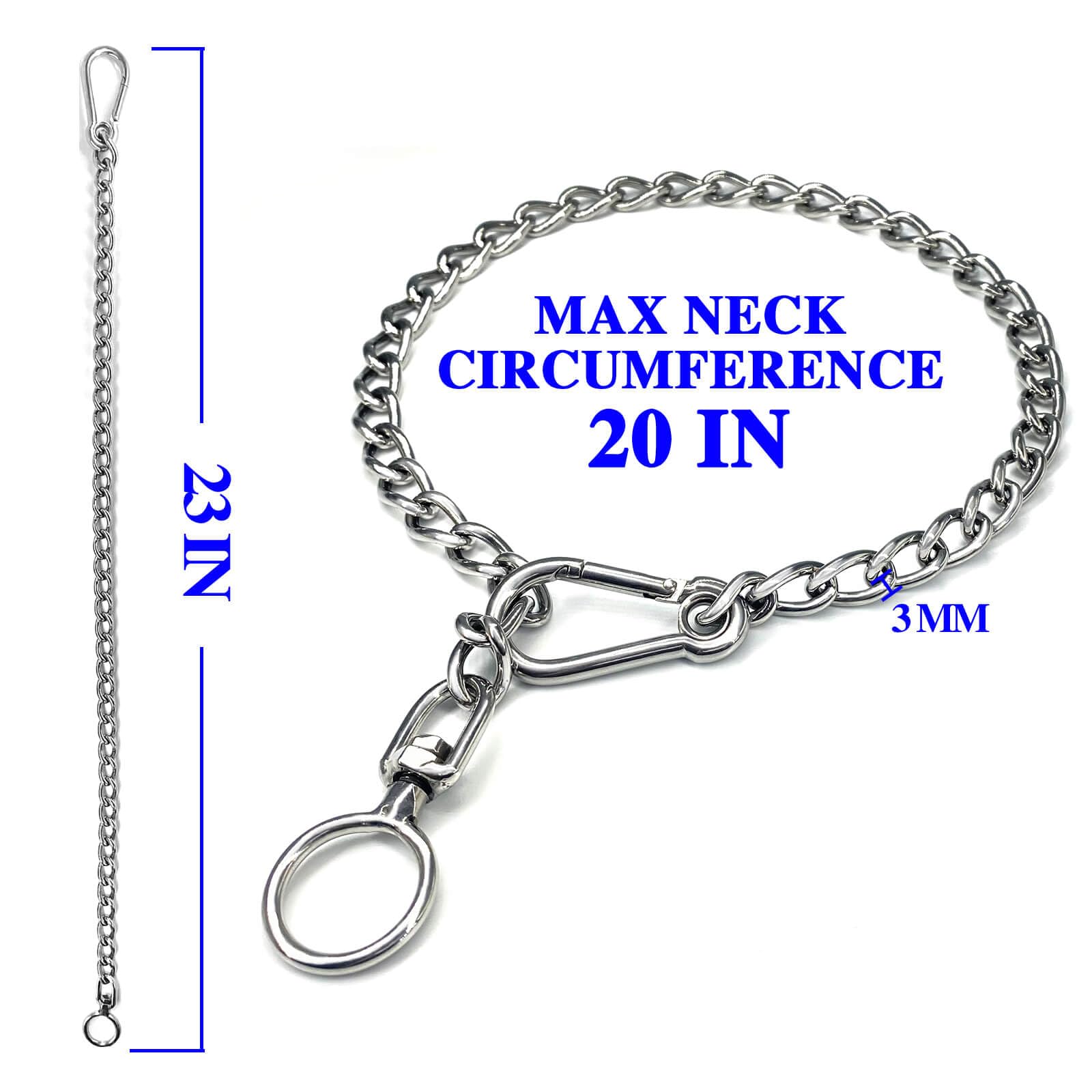 Dog Chain Collars 304 Stainless Steel Metal Chew Proof Dog Necklace Anti Winding Dog Leash Extension Lead for Small Medium Large Dogs Training and Walking. (Medium：23in x 3mm(Neck max 20in))