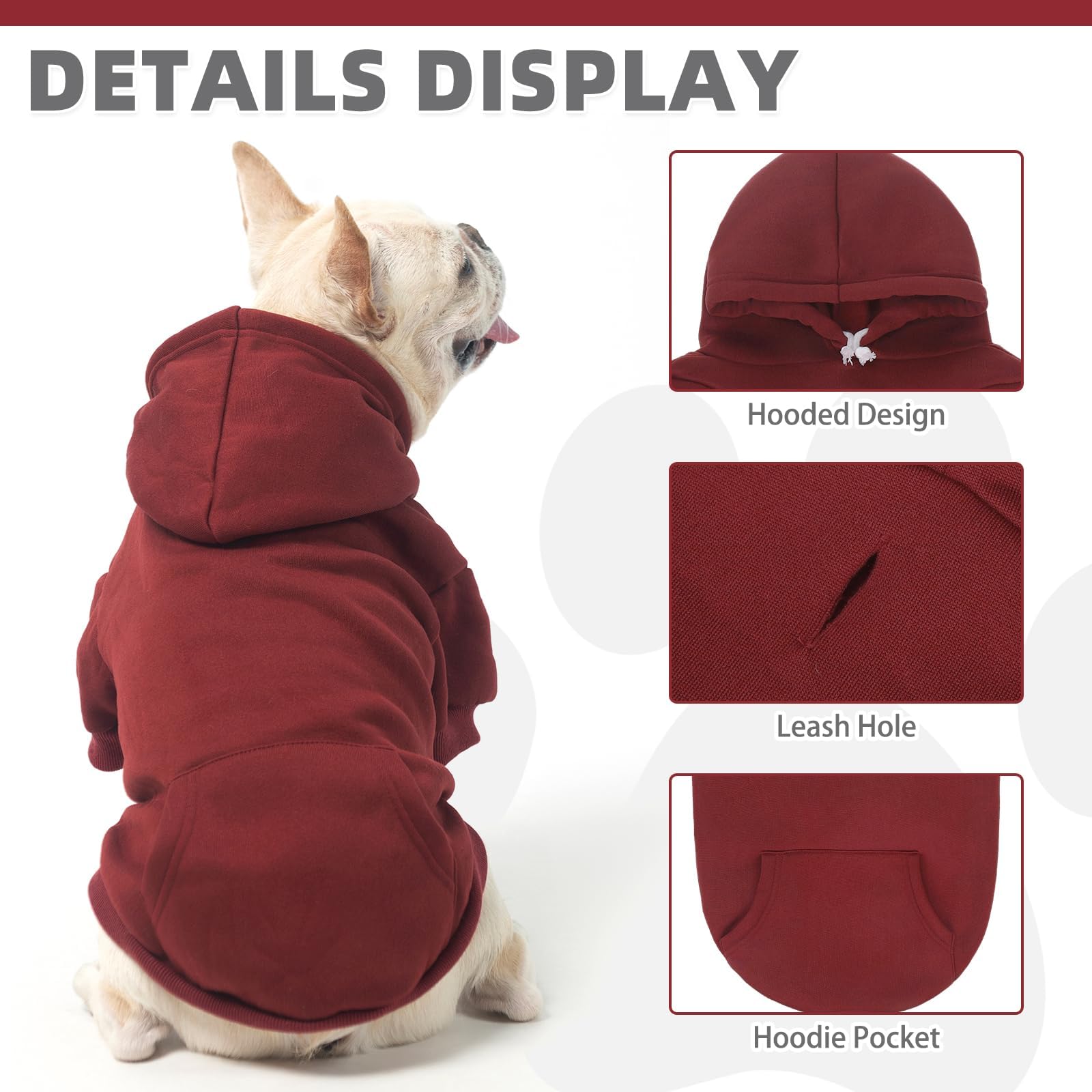 KOOLTAIL Basic Dog Hoodie - Soft and Warm Dog Hoodie Sweater with Leash Hole and Pocket, Pet Winter Coat, Cold Weather Clothes Sweatshirt for Small Medium Large Dogs Puppy Cat Boys Girls, Deep Red L