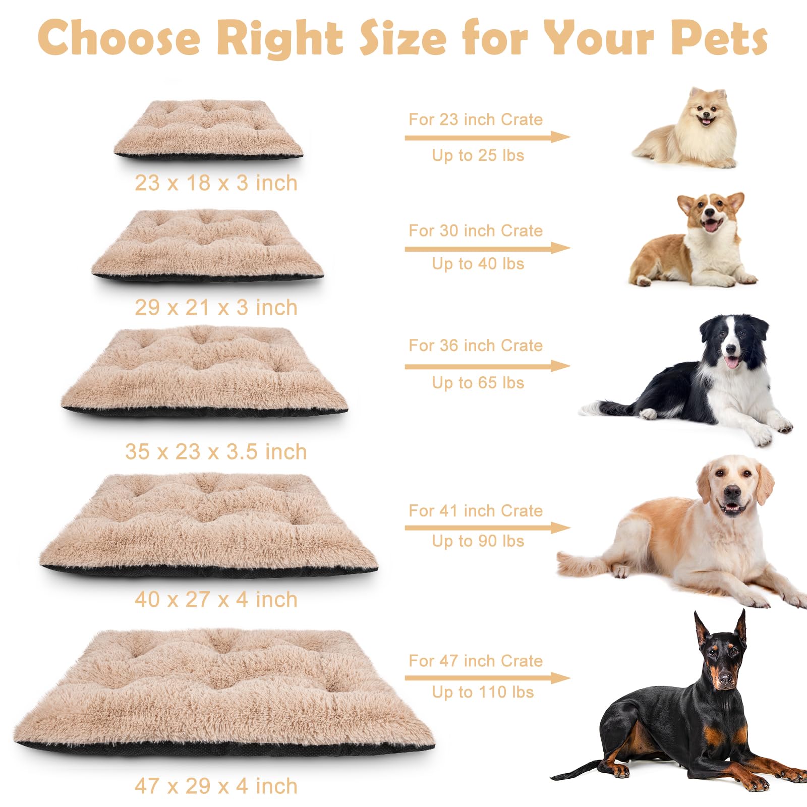 JOEJOY Large Dog Bed Crate Pad – Plush Washable 40 x 27
