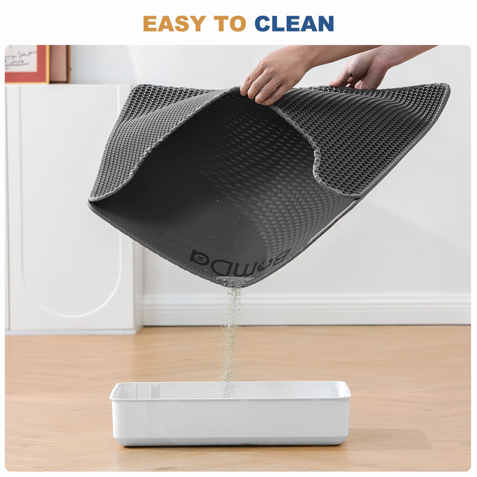 BomDa Cat Litter Mat, Large Kitty Litter Box Trapping Mat, 23x17'' Honeycomb Double Layer Urine & Waterproof, Washable Easy Clean, Litter Mats for Floor Less Waste, Anti-Slip