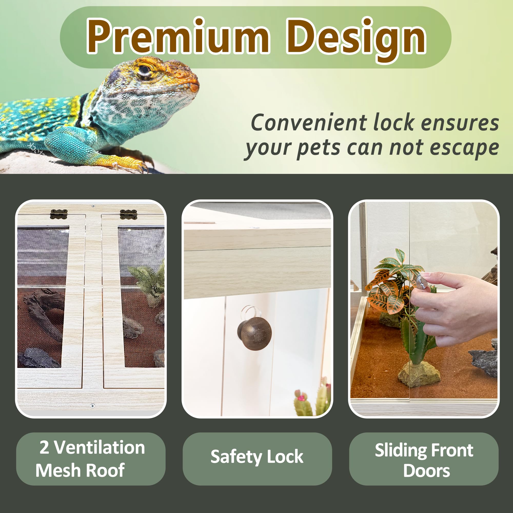 PROLEE Tempered Glass Bearded Dragon Tank,28 Gallon Reptile Tank with Meatl Mesh Roof and Front Sliding Door, Anti-Scratch Lizard Tank,Spacious Reptile Enclosure for Snakes,Lguanas, Chameleons(Oak)