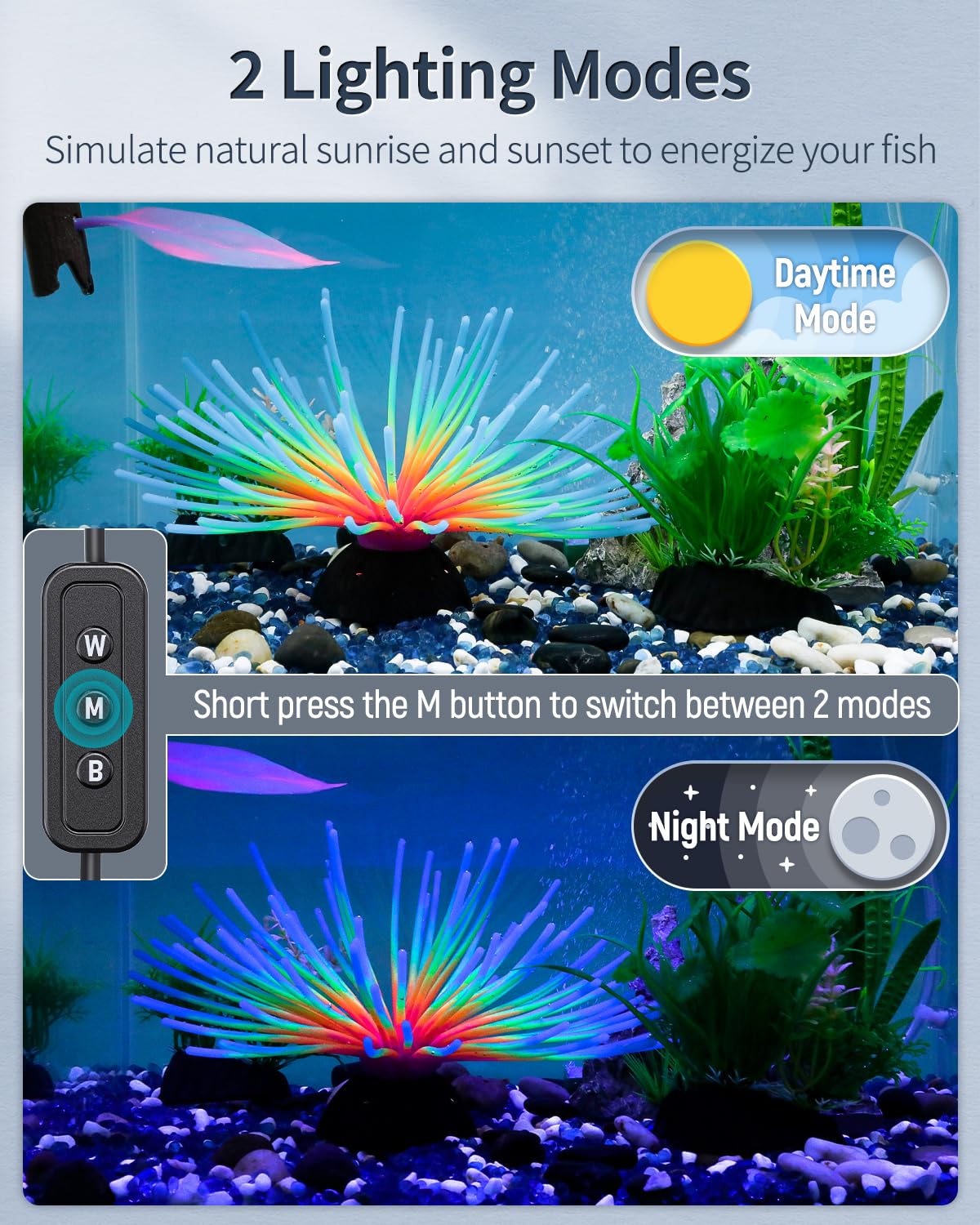 Pawfly 11W Aquarium Light for 12-18 Inch Tanks | Full Spectrum LED with Day/Night Modes
