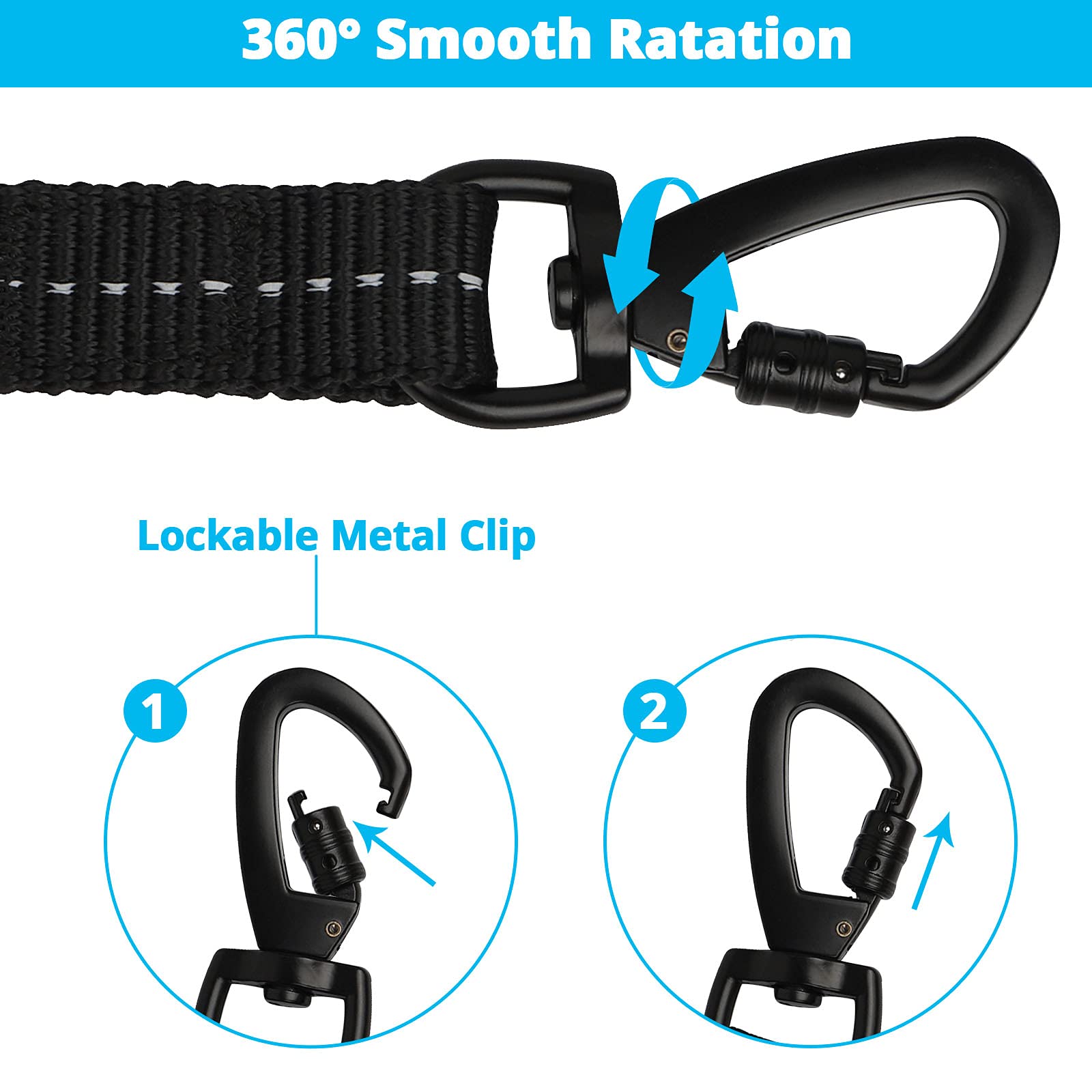 Long Dog Leash 10 FT: Heavy Duty Rope Leashes for Dogs Training with Swivel Lockable Hook Reflective Threads Bungee and Padded Handle - Dog Lead for Large Small Medium Dogs Outside Walking Hiking Blue