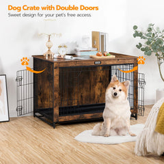 HOOBRO dog crate furniture pull-out tray simplifies cleanup and waste management.