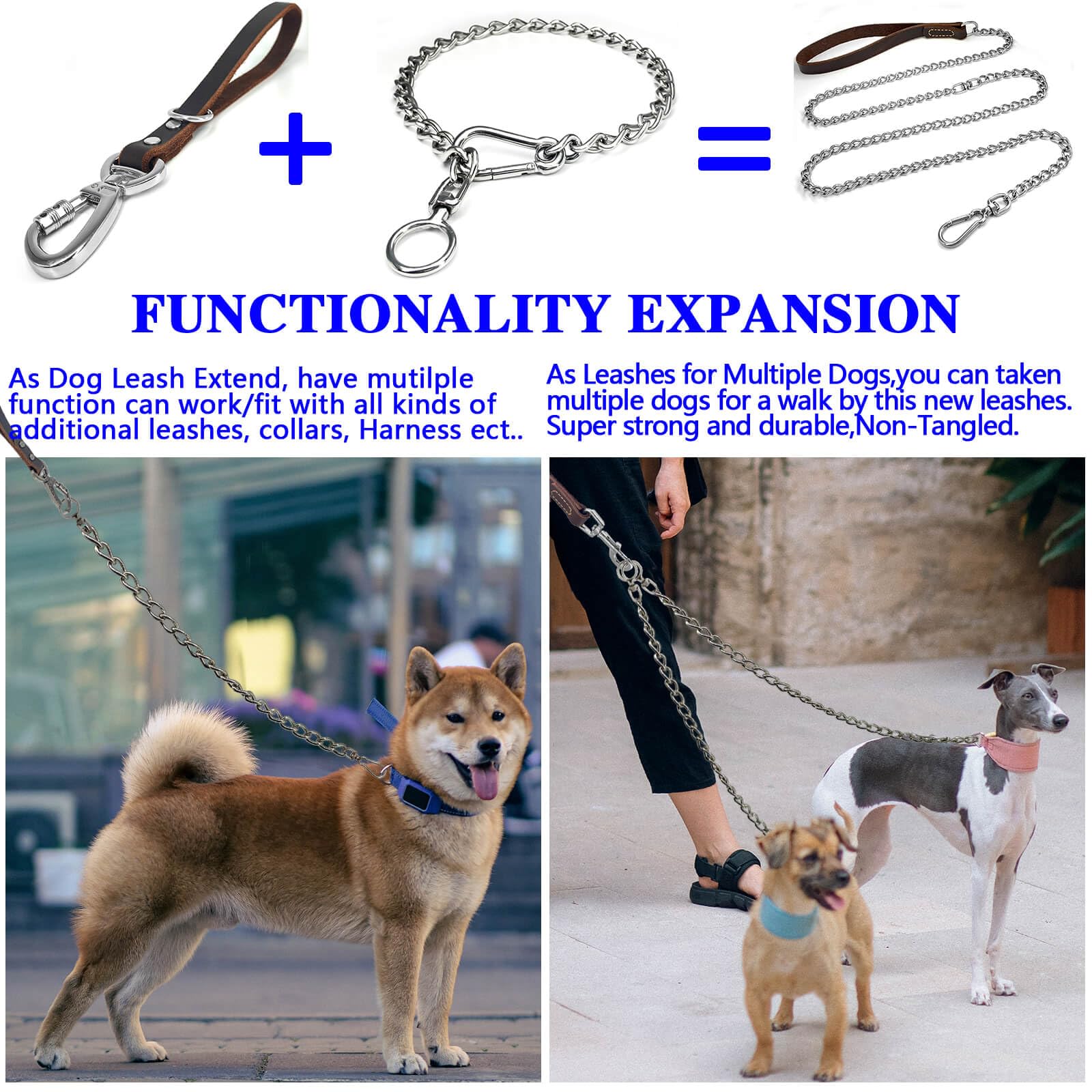 Dog Chain Collars 304 Stainless Steel Metal Chew Proof Dog Necklace Anti Winding Dog Leash Extension Lead for Small Medium Large Dogs Training and Walking. (Medium：23in x 3mm(Neck max 20in))