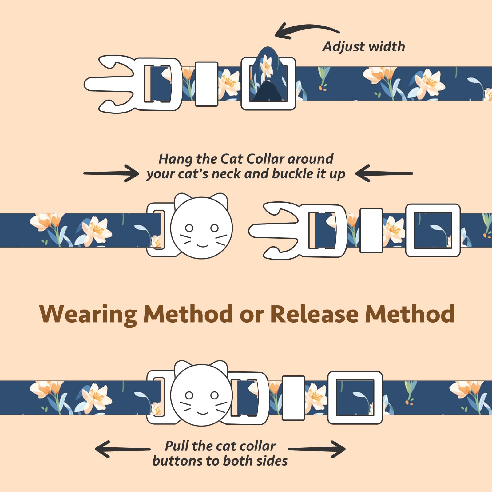 FYEQYAOU 2-Pack Cotton Breakaway Cat Collar – White & Blue Floral with Bell