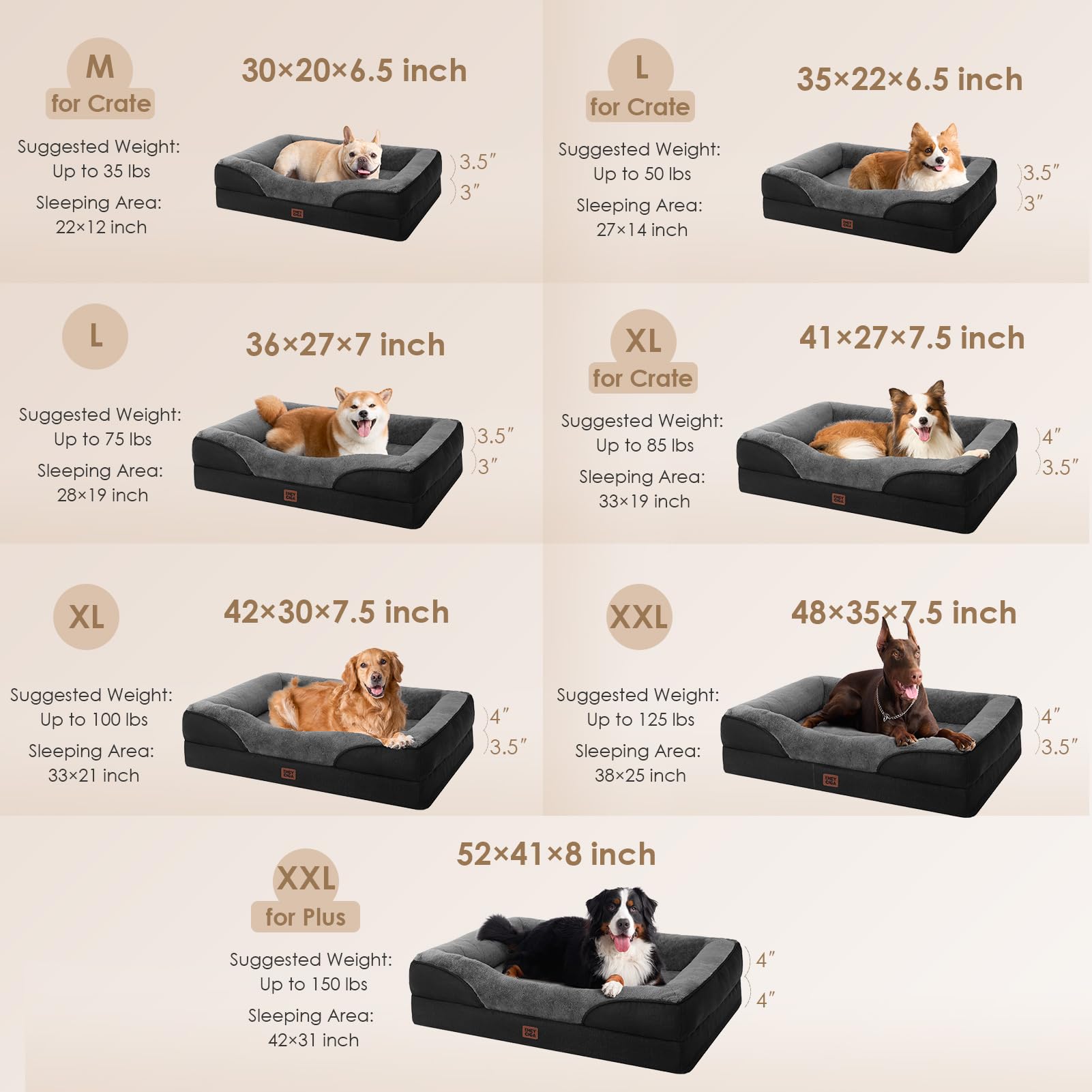 EHEYCIGA Memory Foam Dog Bed for Large Dogs – Orthopedic Sofa with Waterproof Liner & Removable Cover
