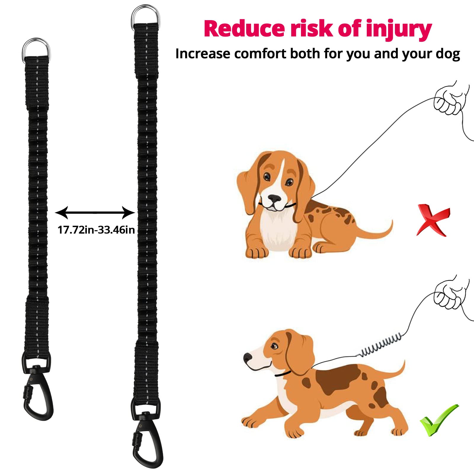 Long Dog Leash 15 FT: Heavy Duty Rope Leashes for Dogs Training with Swivel Lockable Hook Reflective Threads Bungee and Padded Handle - Dog Lead for Large Small Medium Dogs Outside Walking Hiking Pink