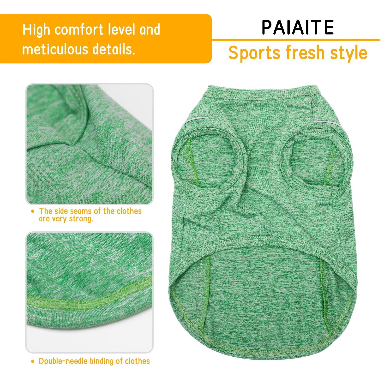 Paiaite Reflective Dog Shirt & Tank Top — Breathable, Quick-Dry, Sun-Protected Outdoor Wear (Green 3XL)