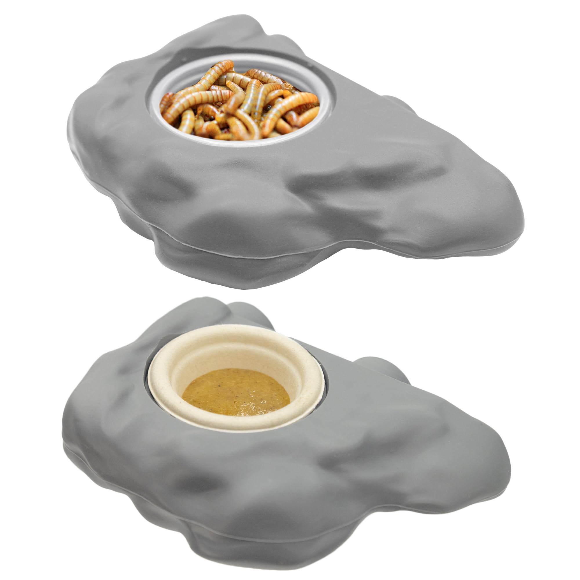 Pangea Silicone Gecko Feeding Ledge - Magnetic Mini Food Dish for Reptile Tank - 4.125" x 2.625" x 1.18" - Fits 0.5oz Cups (Gray)