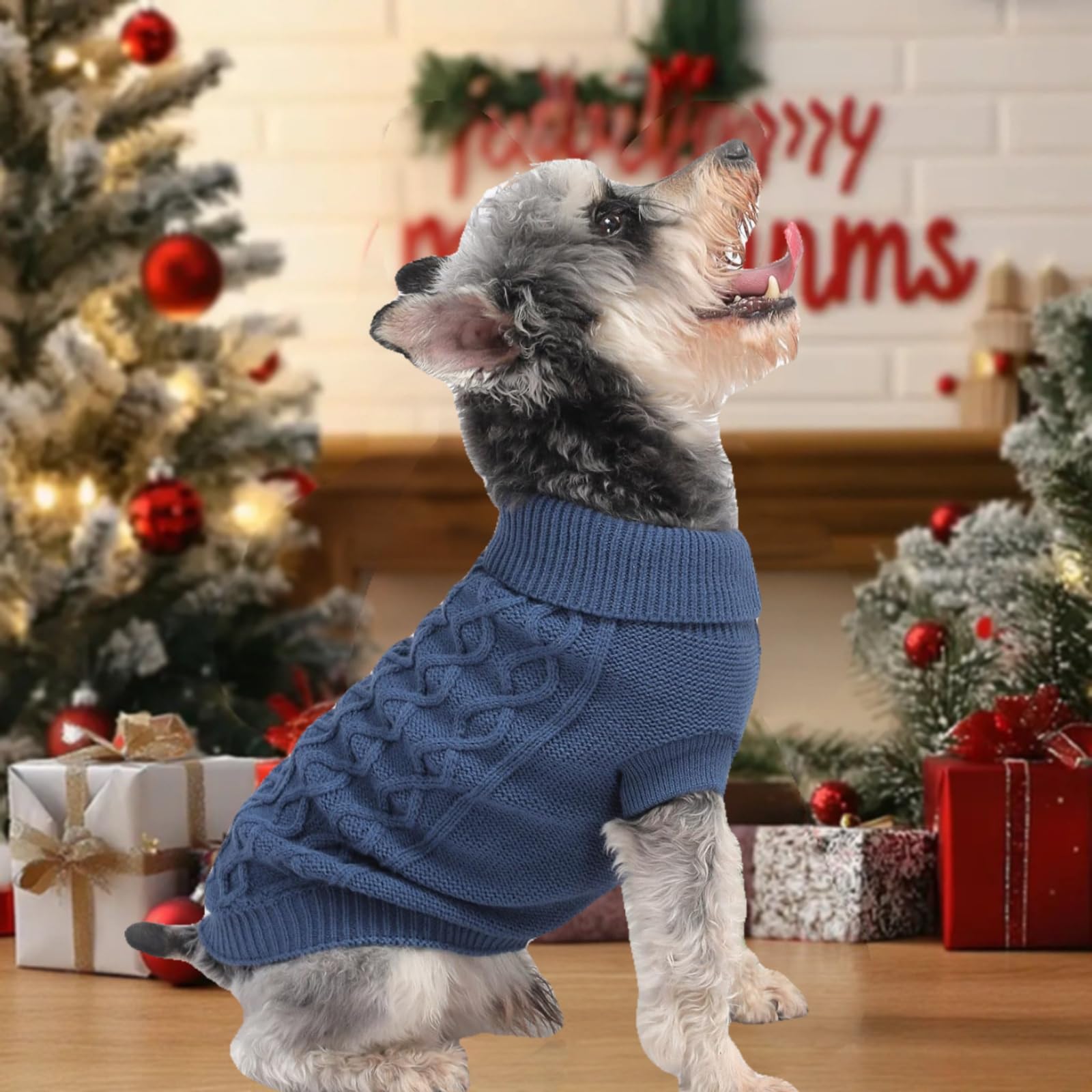 MengMengDa Small Dog Warm Winter Sweater Pet Clothes Knitwear for Small to Medium Breeds Dog Outfits (Dark Blue S)