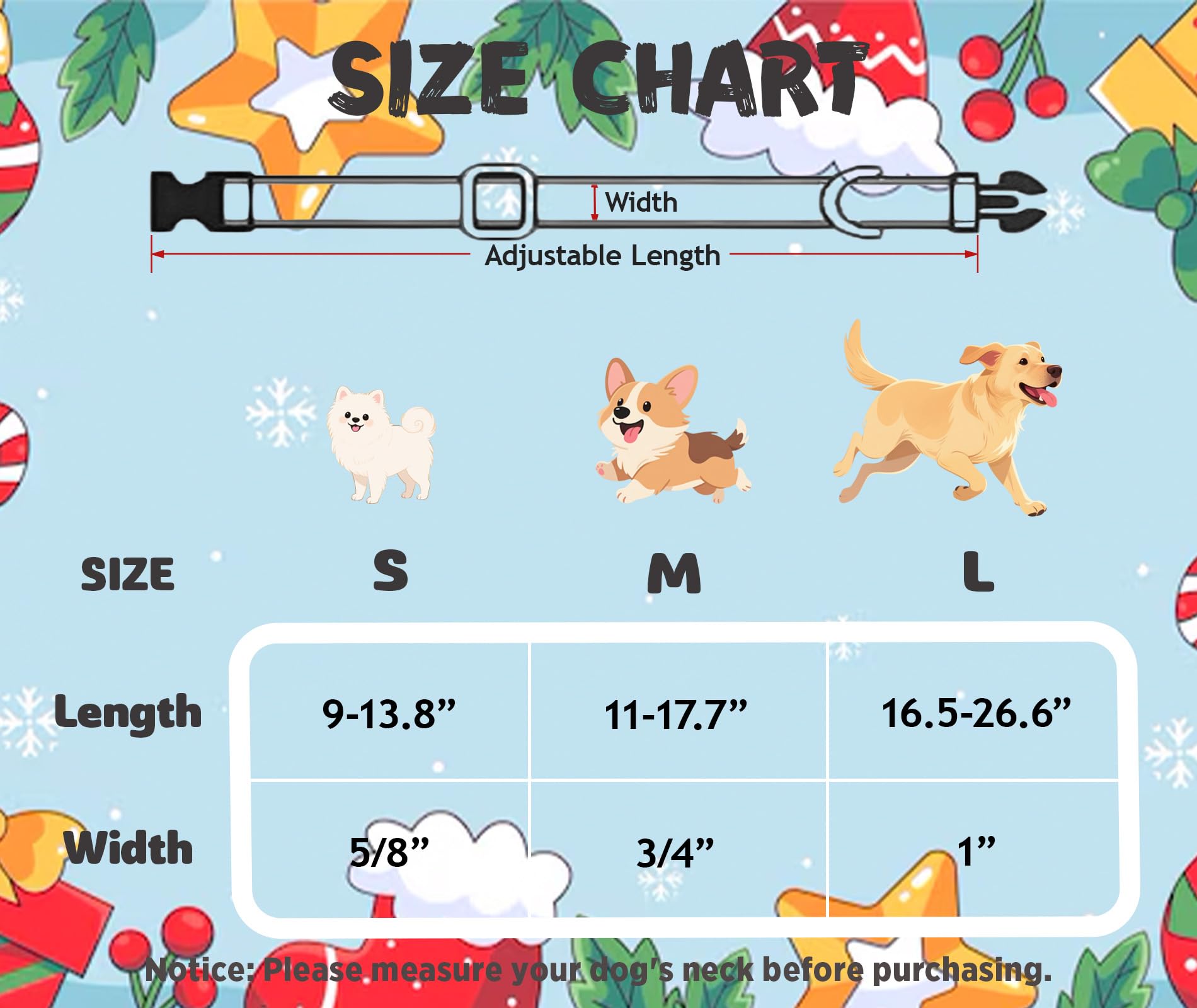 Tunkoo Christmas Dog Collar Santa Claus Cute Adjustable Plaid Collar for Boy and Girl Dogs, Dog Collar with Strong Plastic Buckle - for Small Medium Large Pets, S