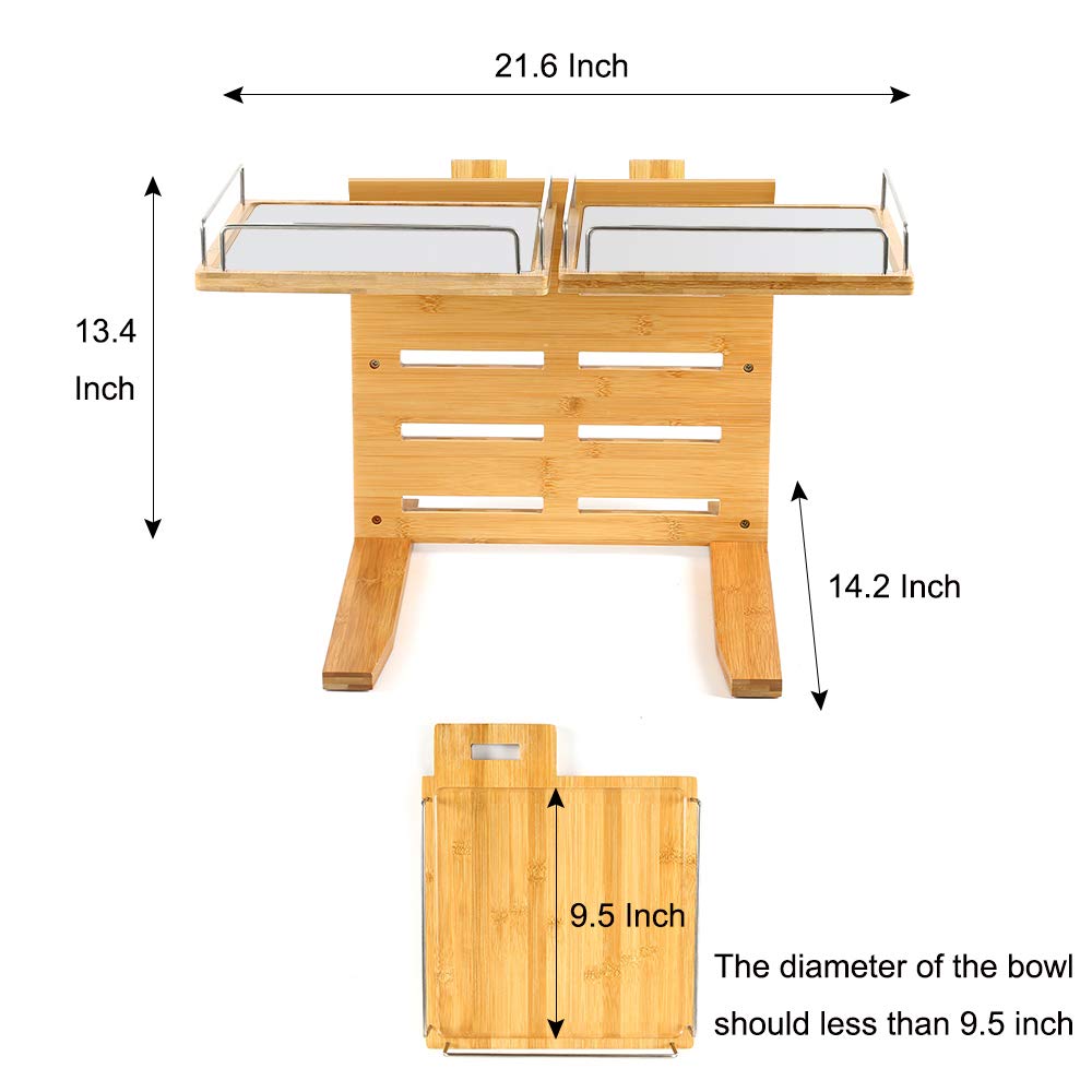 FOREYY Adjustable Raised Dog Bowls,Bamboo Elevated Feeder Stand with Non-Skid Feet for Food and Water,5 Level Wooden Pet Dining Table Comfort Feeding Station for Medium Large Big Dogs