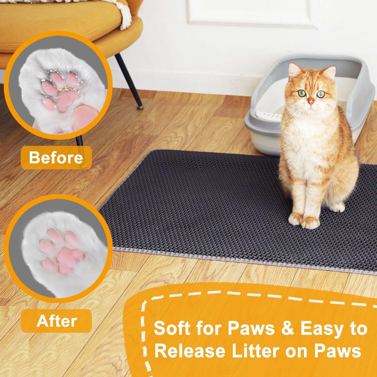 USHARP Cat Litter Mat 25x16 - 2-Layer Honeycomb L litter Trap, Waterproof & Non-Slip