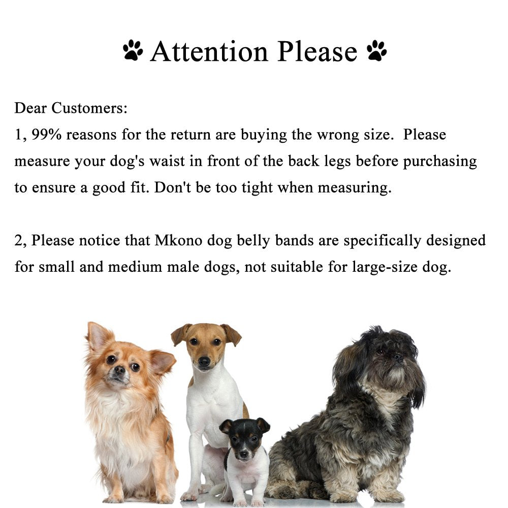 Mkono Male Dog Belly Band Wraps – Washable Diapers for Small/Medium Dogs (3 Pack, 15.4–19.7 in)