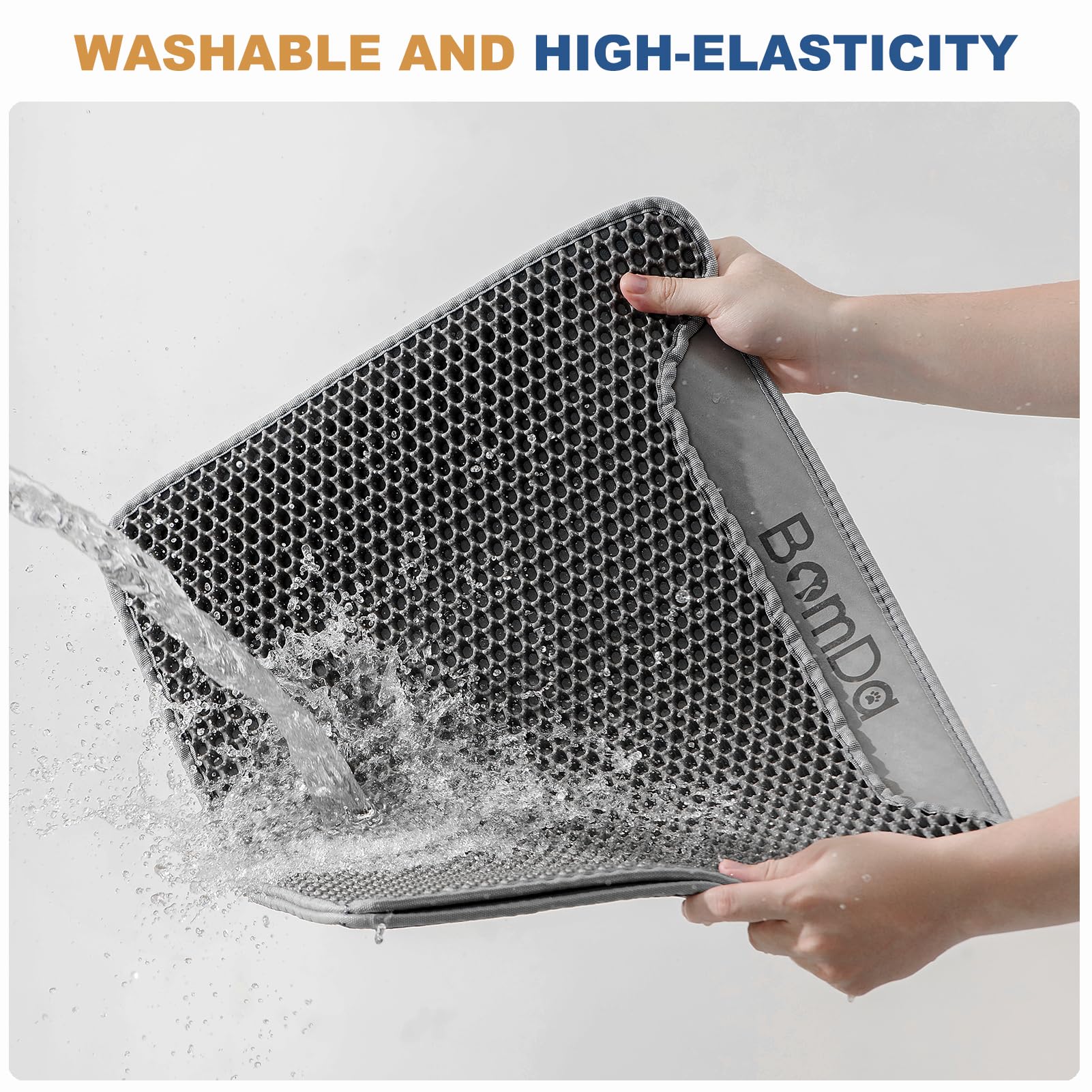 BomDa Cat Litter Mat, Large Kitty Litter Box Trapping Mat, 23x17'' Honeycomb Double Layer Urine & Waterproof, Washable Easy Clean, Litter Mats for Floor Less Waste, Anti-Slip