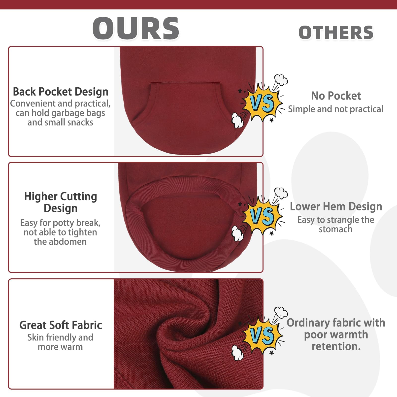 KOOLTAIL Basic Dog Hoodie - Soft and Warm Dog Hoodie Sweater with Leash Hole and Pocket, Pet Winter Coat, Cold Weather Clothes Sweatshirt for Small Medium Large Dogs Puppy Cat Boys Girls, Deep Red L