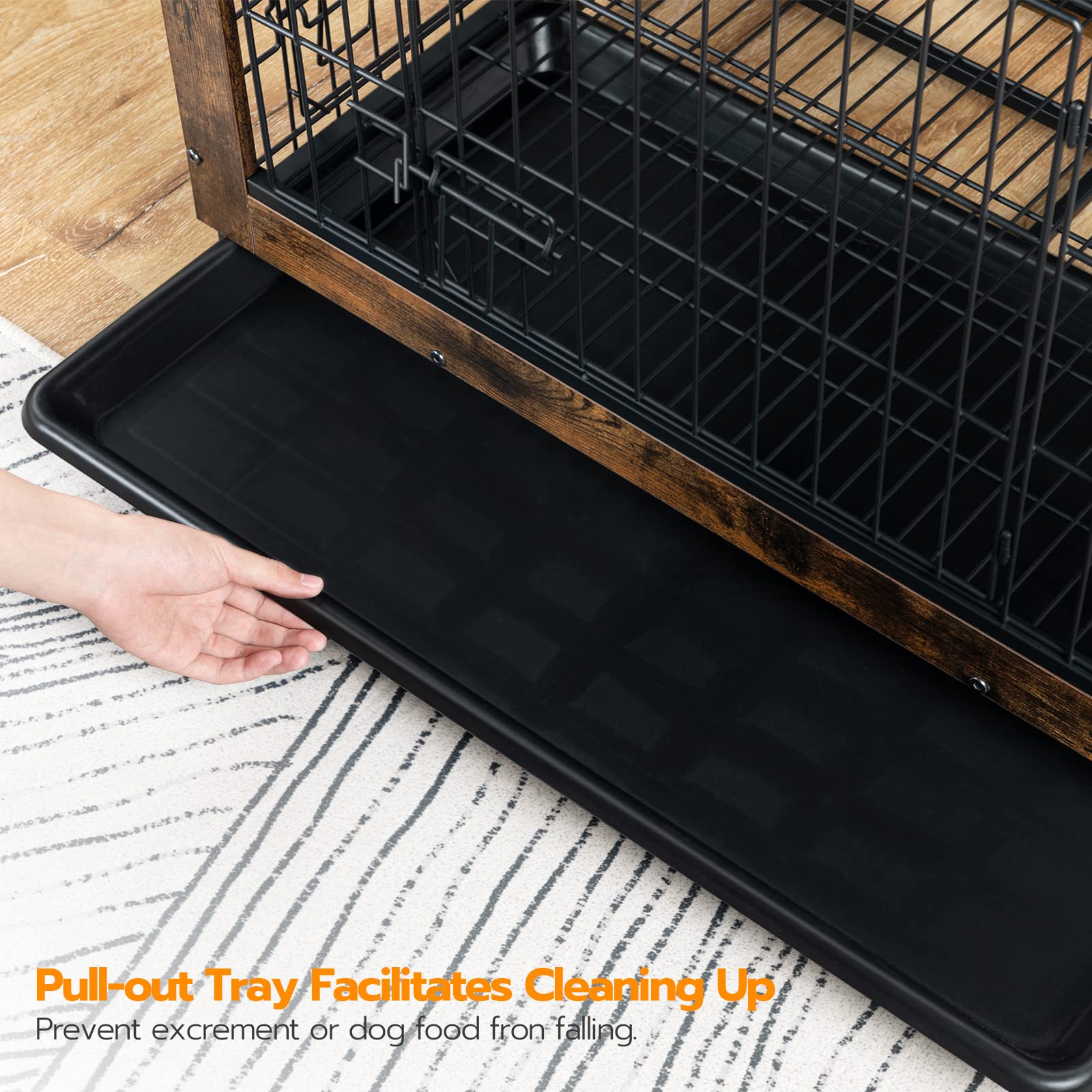 HOOBRO dog crate furniture bottom net protects paws and keeps flooring tidy.