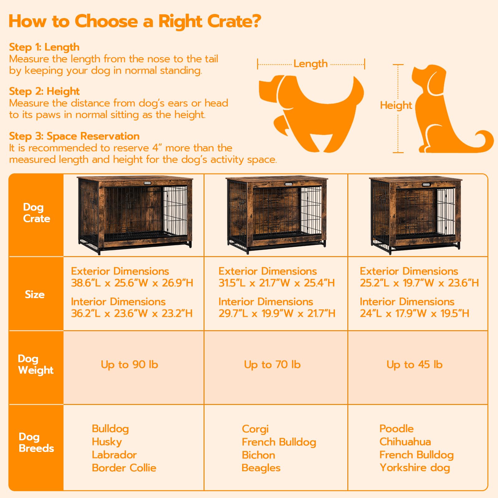 HOOBRO dog crate furniture easy assembly with numbered parts and clear instructions.