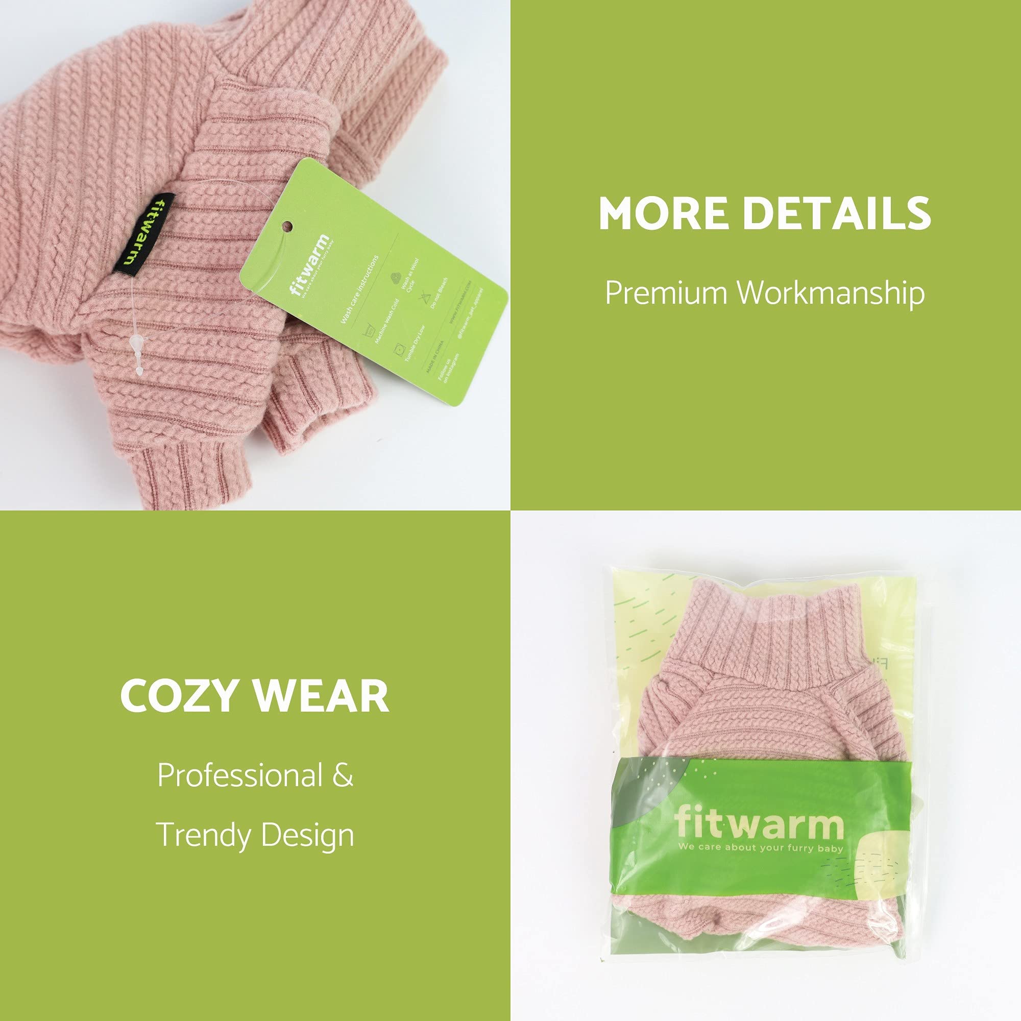 Fitwarm Turtleneck Knitted Dog Sweater Puppy Pajamas Thermal Doggie Winter Clothes Knitwear Pet Coats Cat Apparel Pink Medium