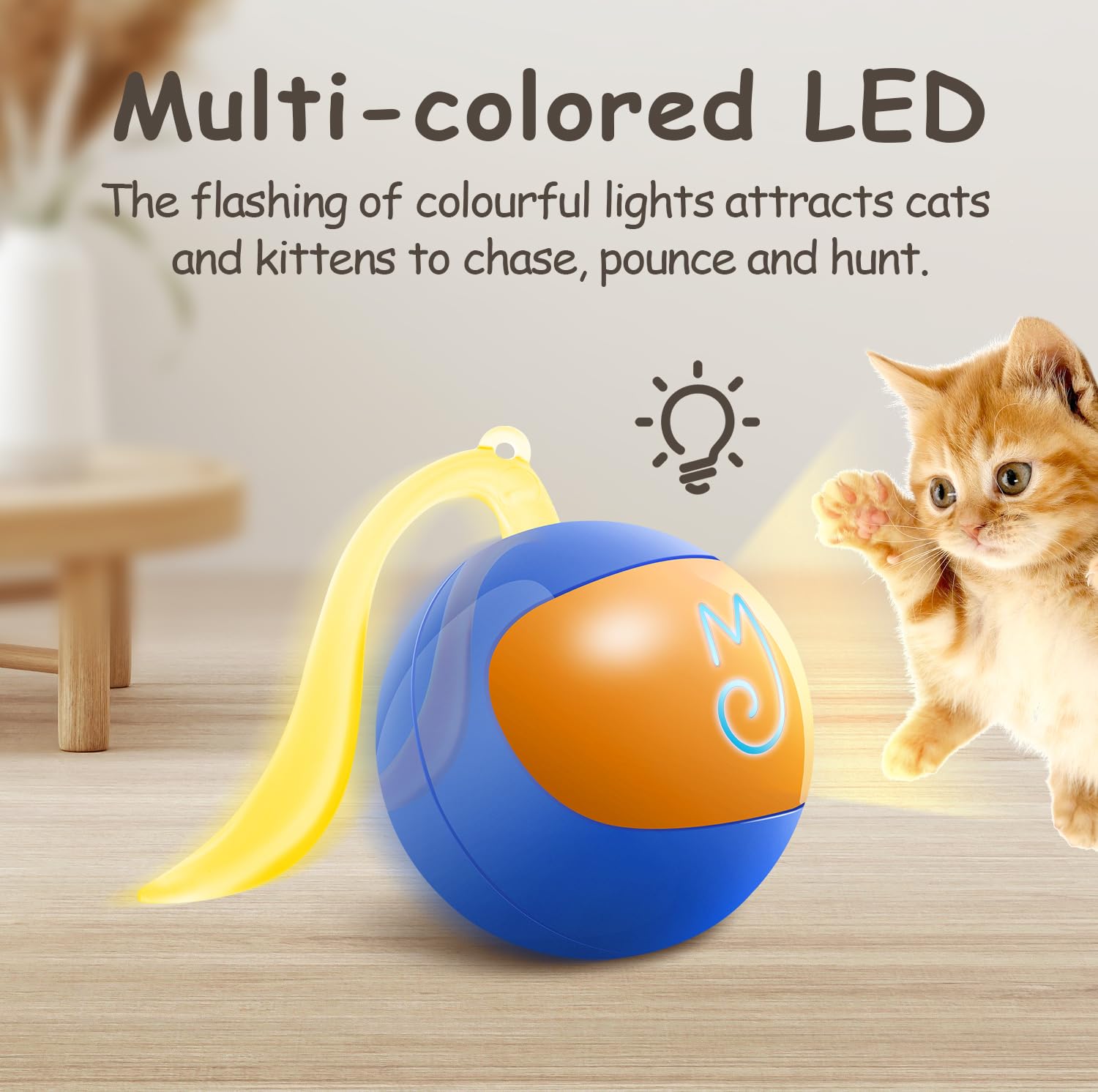 Migipaws Interactive Cat Ball Toy Set — Automatic Rolling Ball with Fluffy Tail (Blue)