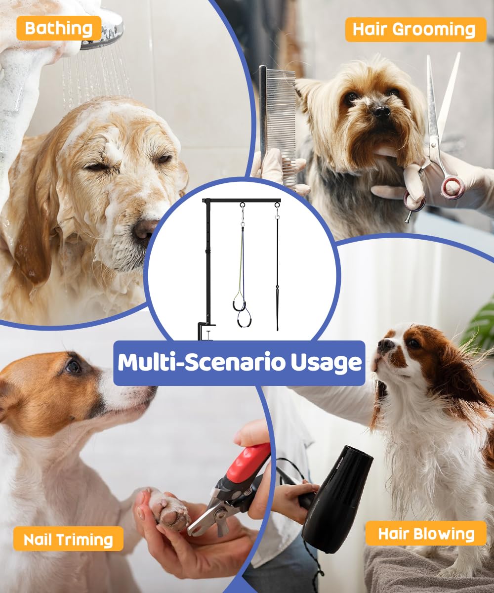 Artibear Dog Grooming Arm for Large Dogs — Adjustable Height to 33in, Width to 43in, Clamp & Restraints