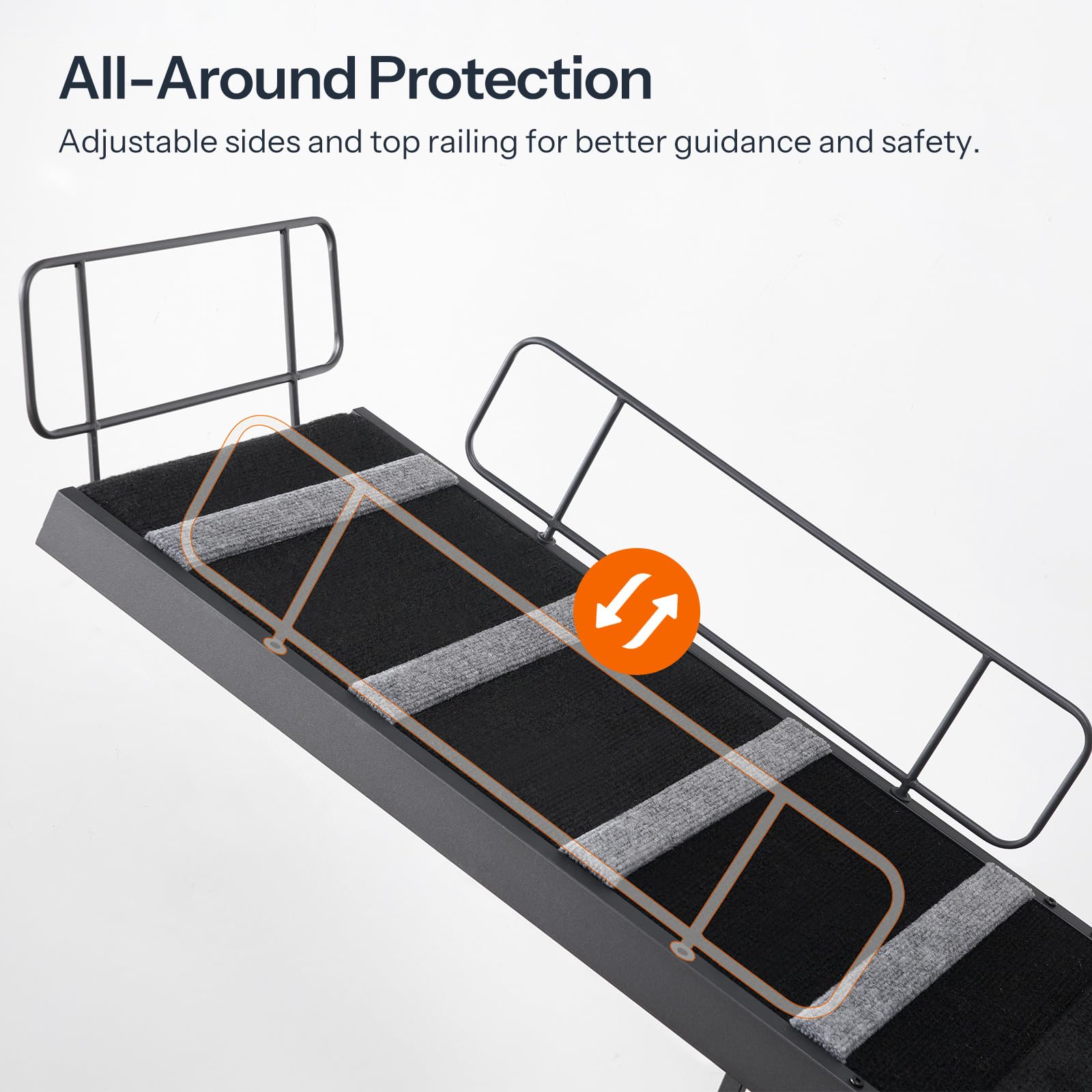 HOOBRO Dog Ramp for Bed, 63 Inch Long Dog Ramp for Couch and Bed, Pet Ramp with Non-Slip Mat and Safety Side Rails, 4 Height Adjustable up to 33 inch, for Small/Large/Old Dogs, Black BK16PT03