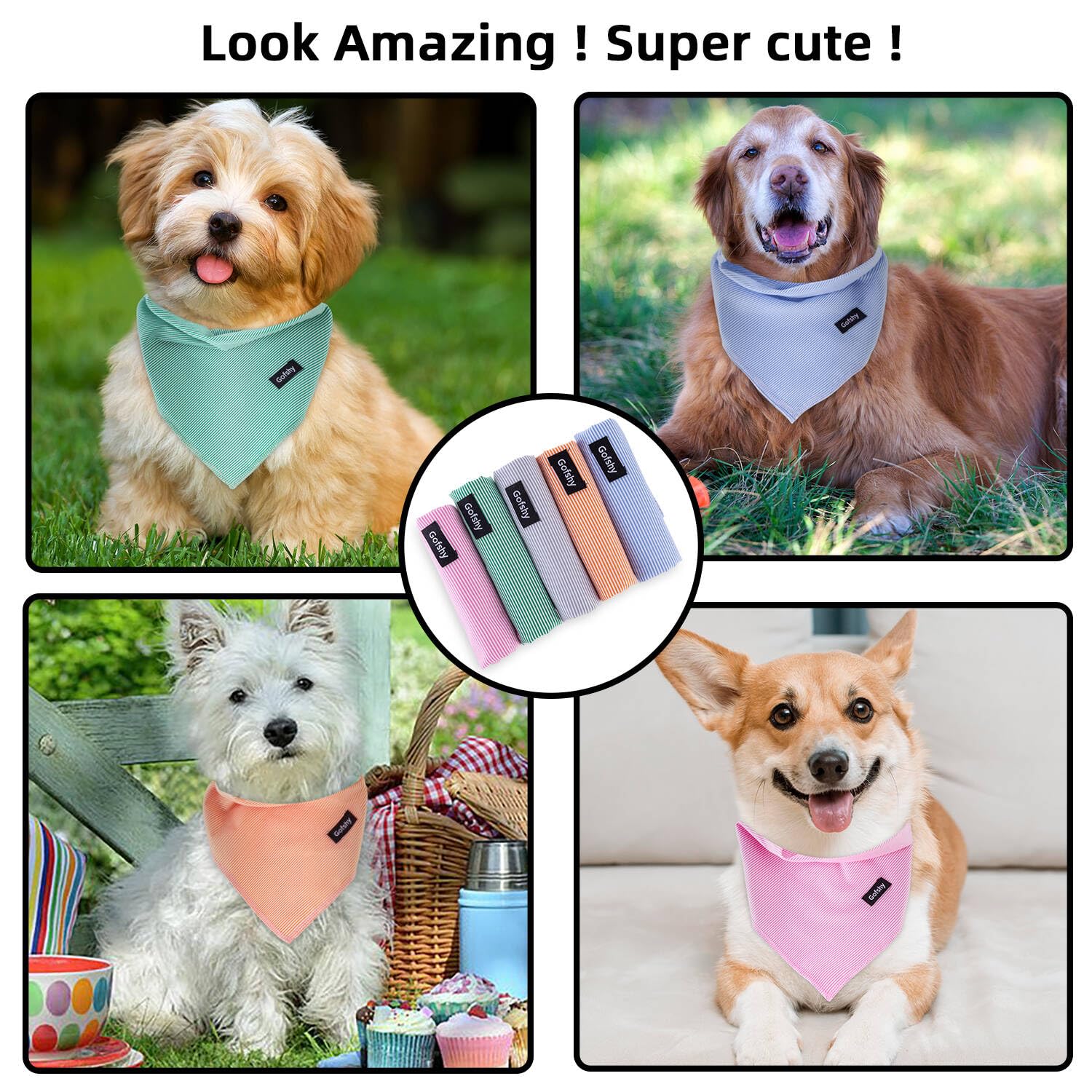 Gofshy Boy Dog Bandanas Blue Stripes Printing Adjustable Dog Breed Bib Cute Cotton Scarf Handkerchief for XLarge&Large Dogs