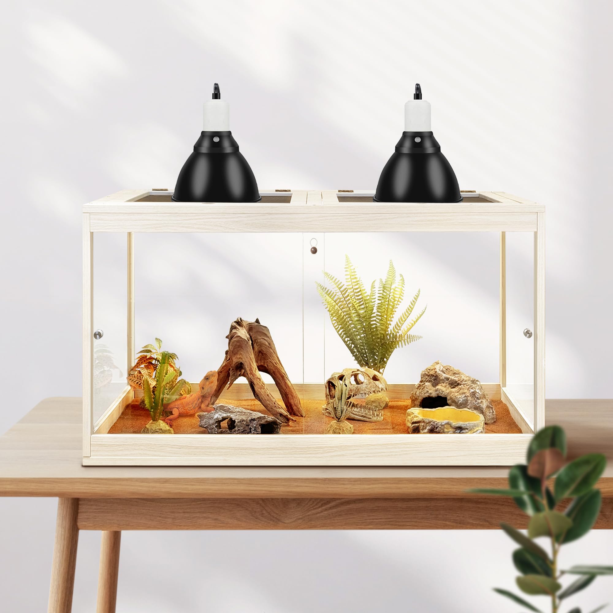 PROLEE Tempered Glass Bearded Dragon Tank,28 Gallon Reptile Tank with Meatl Mesh Roof and Front Sliding Door, Anti-Scratch Lizard Tank,Spacious Reptile Enclosure for Snakes,Lguanas, Chameleons(Oak)